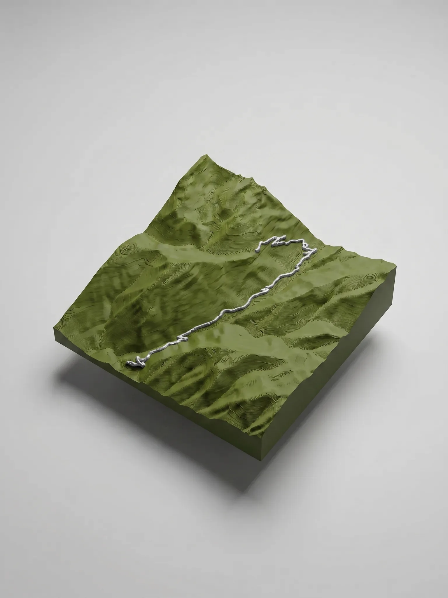 Col de Sarenne depuis le Lac du Chambon — Carte topographique 3D en relief — Montagne seule · Vert Olive Mat / Argent