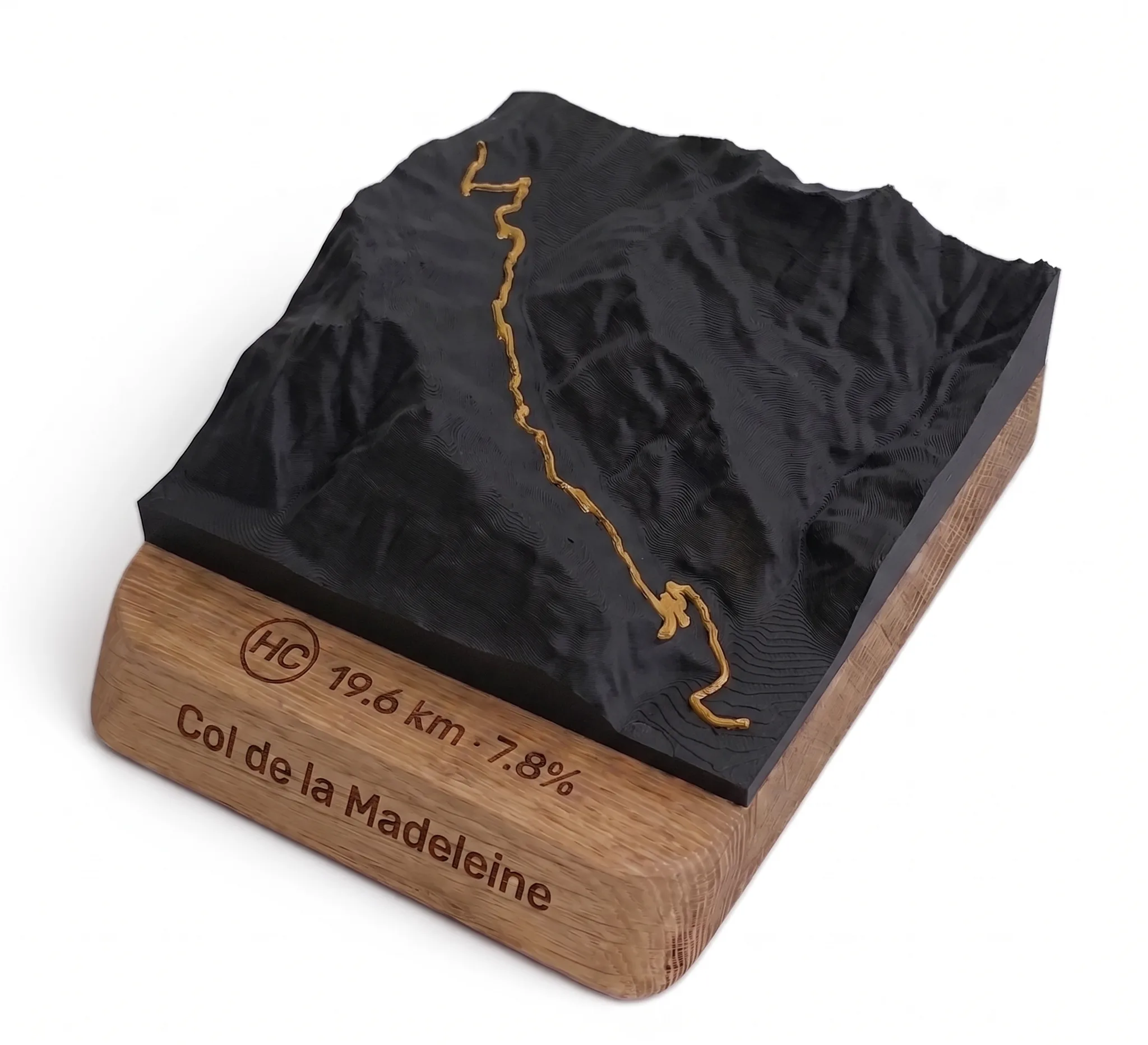 Col de la Madeleine — 3D Relief Map — Rounded base · Matt Black / Gold
