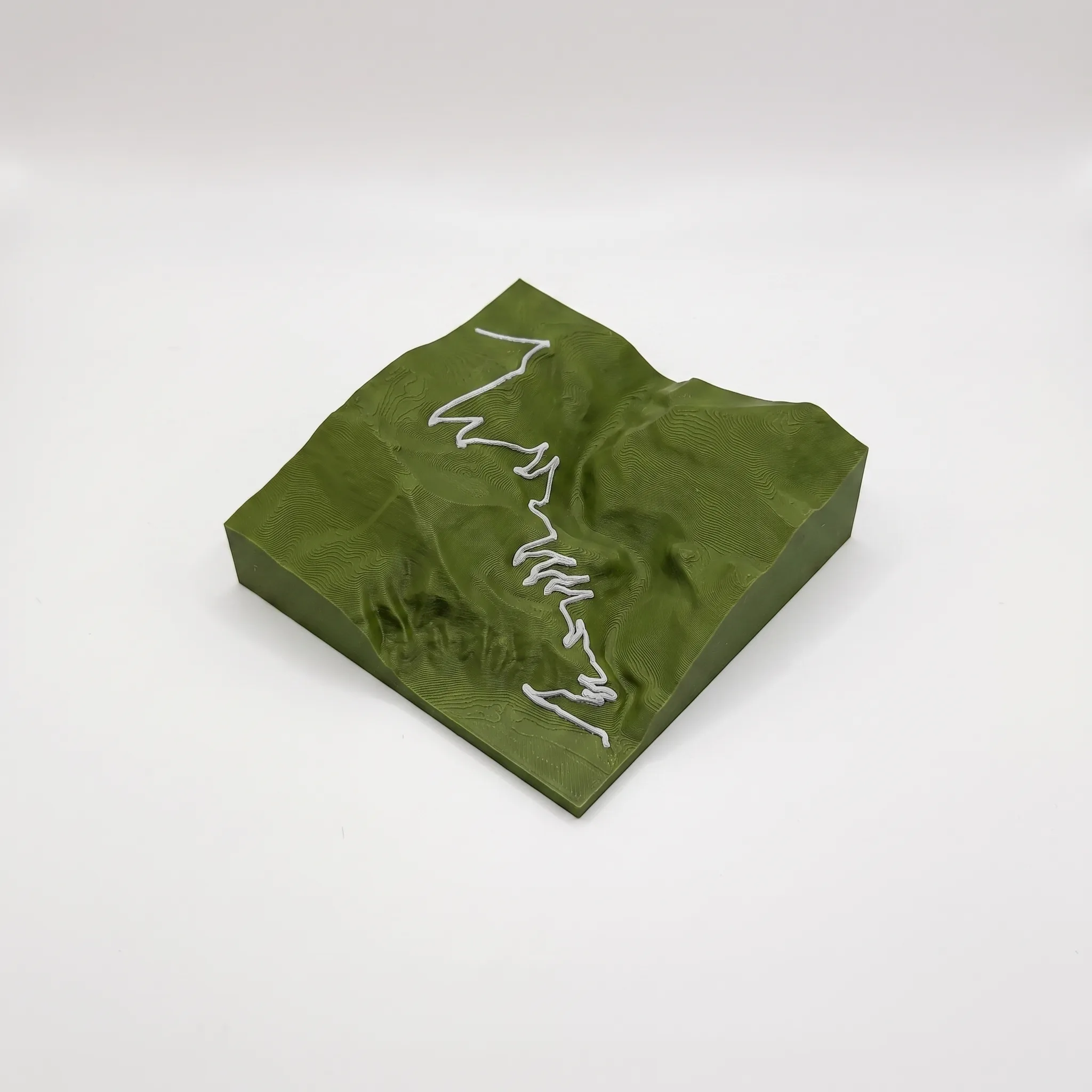 Carte 3D Alpe d'Huez – Trophée topographique relief du col mythique — Montagne seule · Vert Olive Mat / Argent
