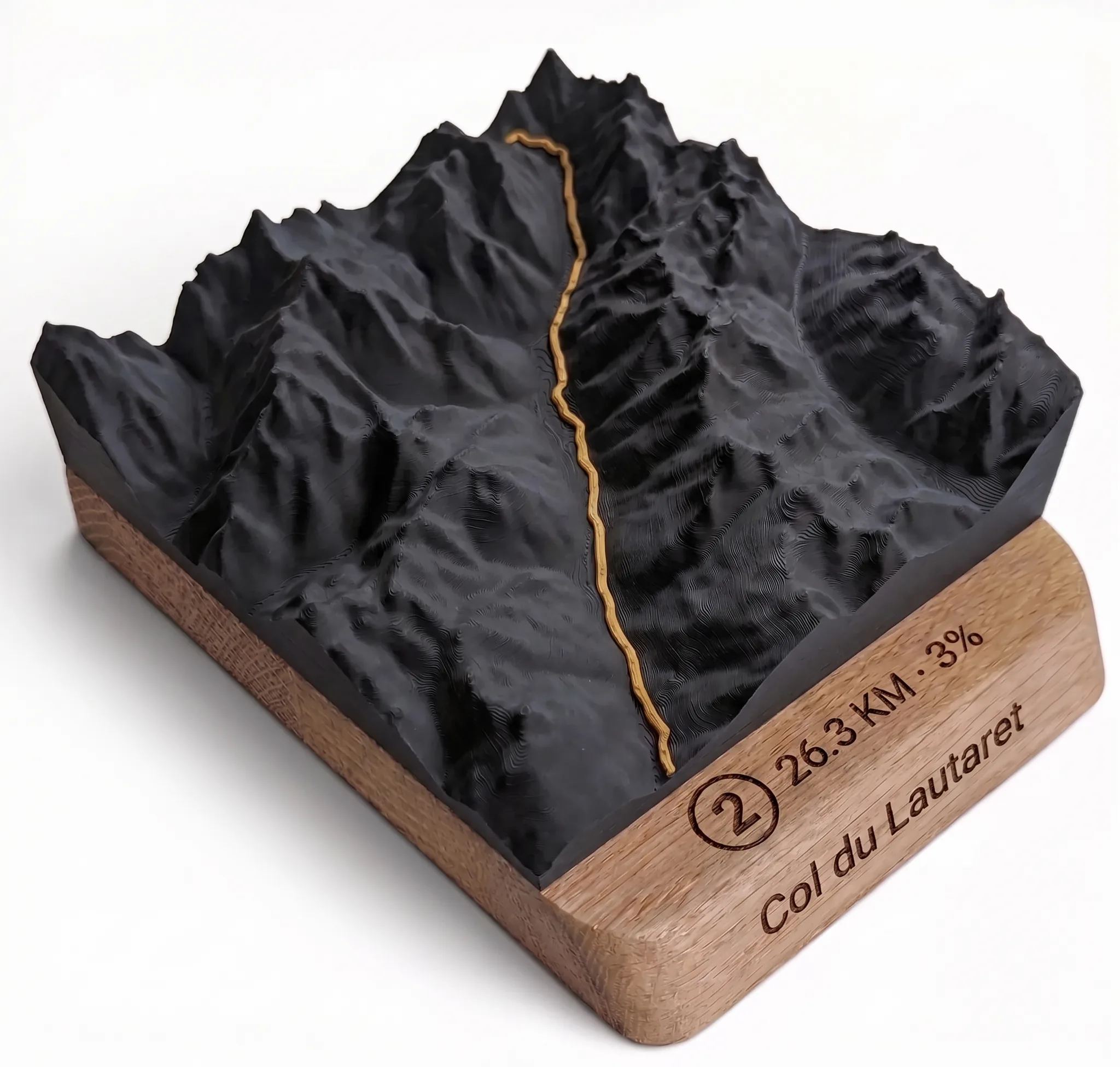 Col du Lautaret – Mapa 3D relieve — Base redondeada · Negro mate / Oro