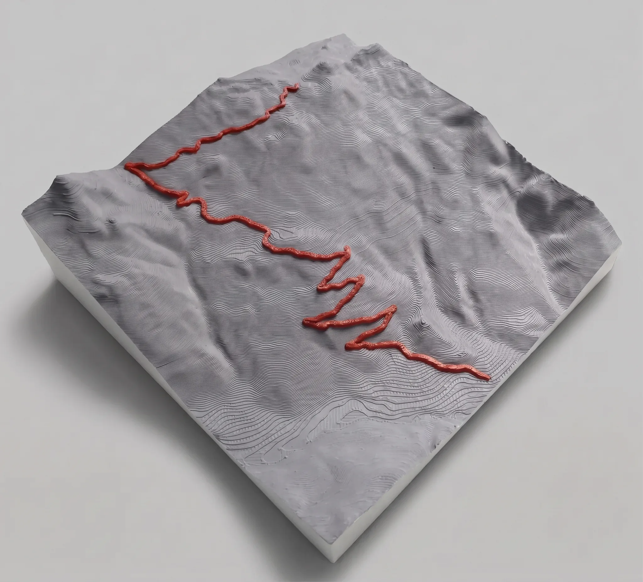 Col du Granon — Carte topographique 3D en relief avec socle chêne gravé — Montagne seule · Gris mat / Rouge