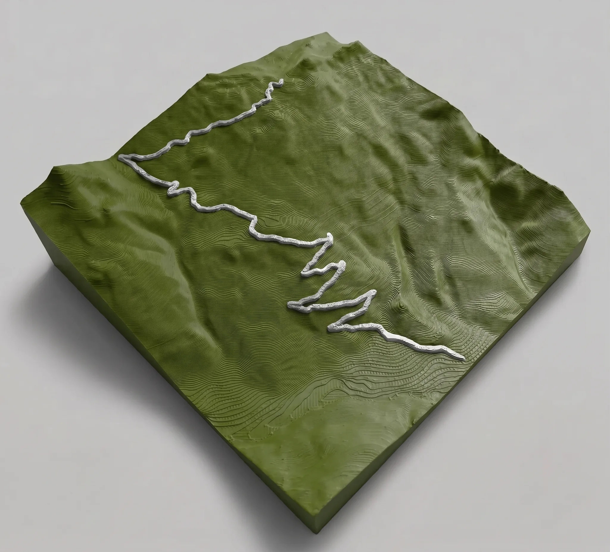 Col du Granon — Carte topographique 3D en relief avec socle chêne gravé — Montagne seule · Vert Olive Mat / Argent