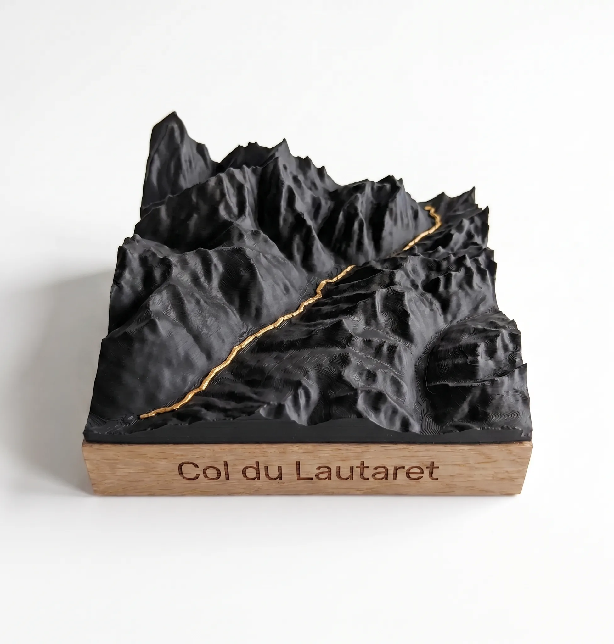 Col du Lautaret – Mapa 3D relieve — Base cuadrada · Negro mate / Oro