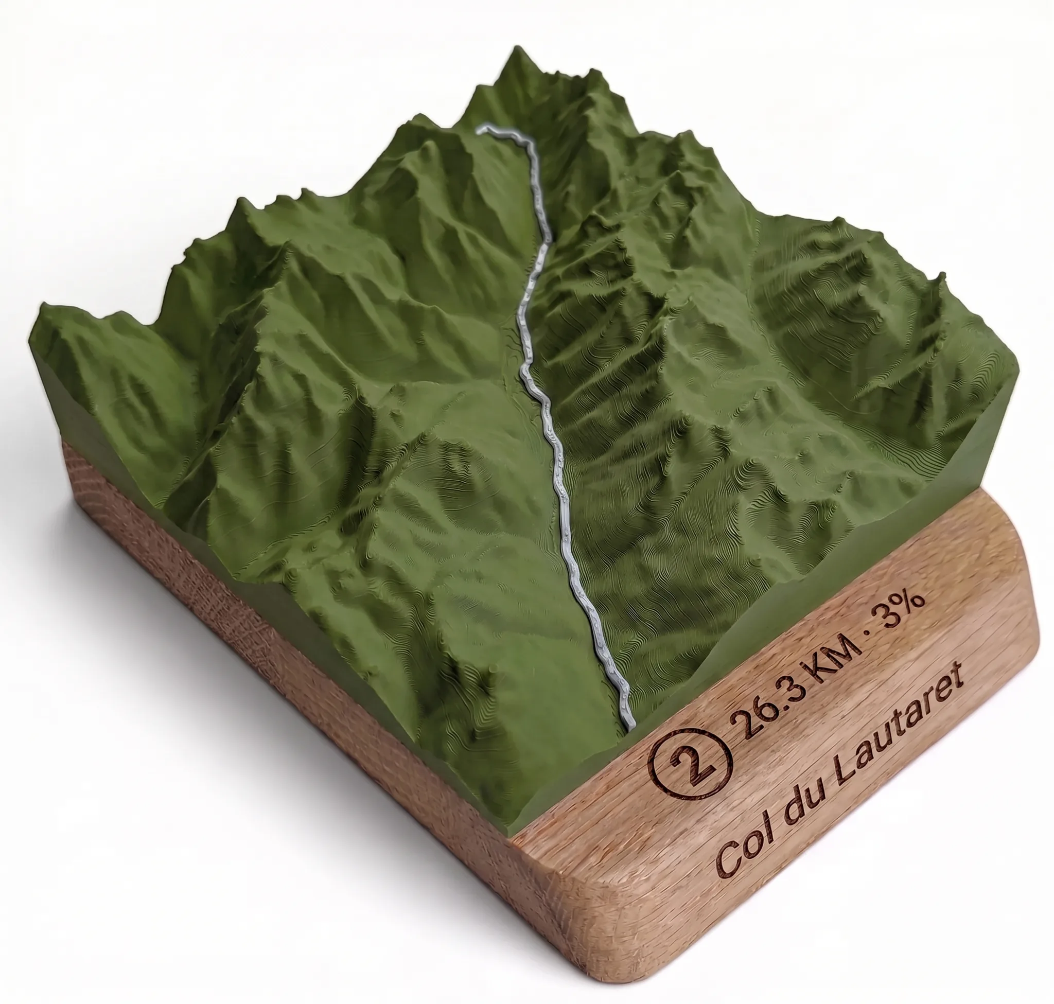 Col du Lautaret – Mapa de relieve 3D — Base redondeada · Verde oliva mate / Plateado