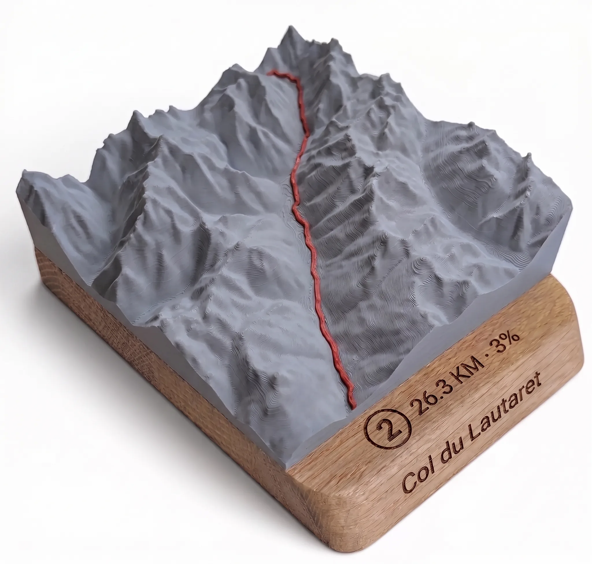 Col du Lautaret – Mapa de relieve 3D — Base redondeada · Gris mate / Rojo