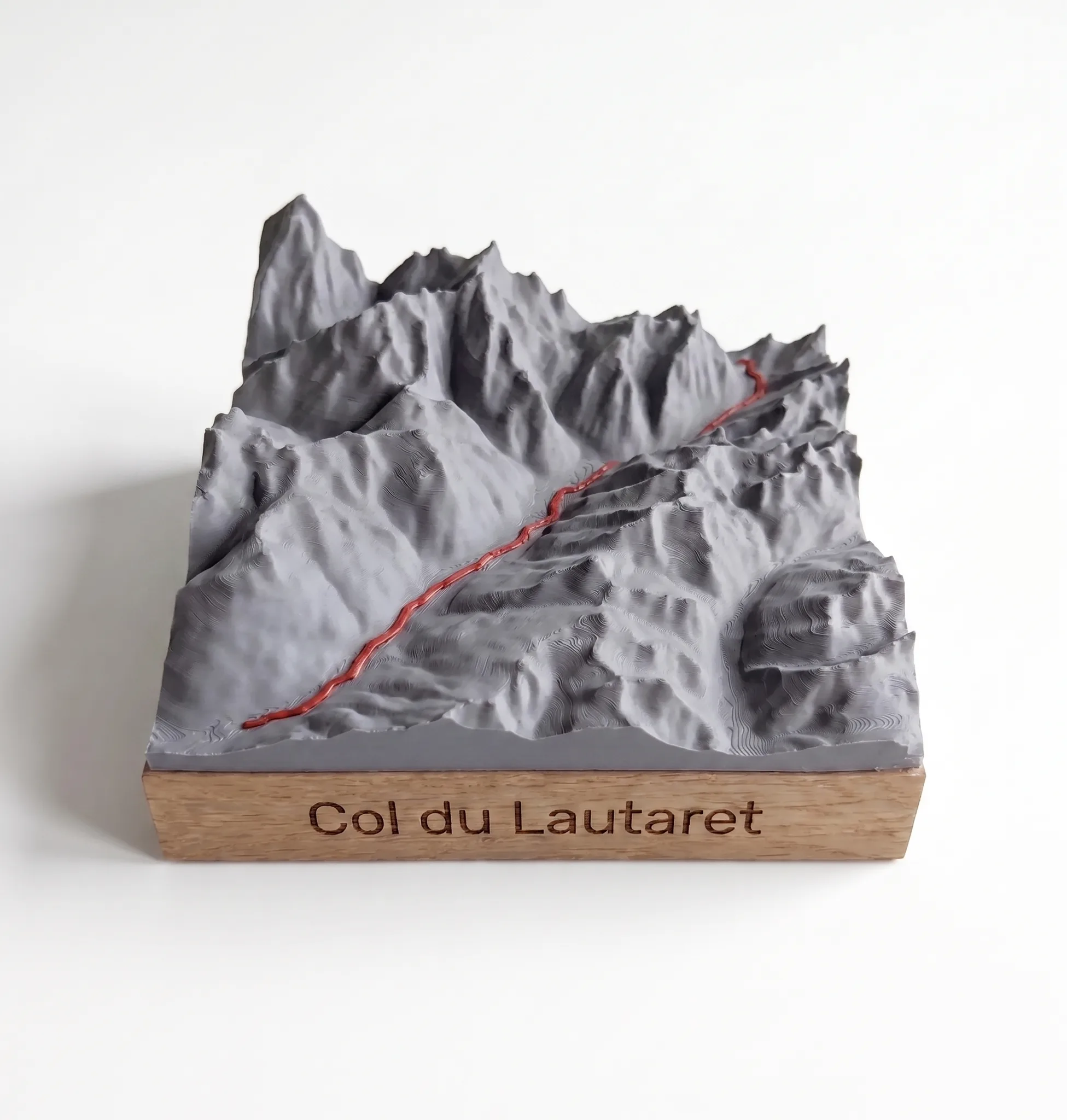 Col du Lautaret – Mapa 3D relieve — Base cuadrada · Gris mate / Rojo