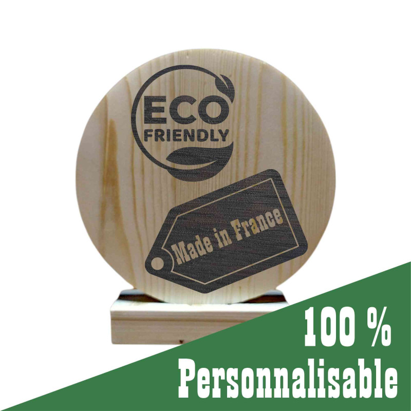 Trofeo de madera redonda personalizada, base grabada — Montaña 3D