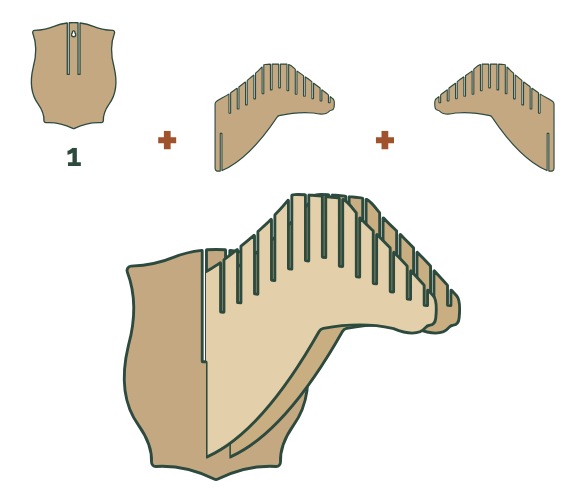 La base n.º 1 y las dos piezas de perfil de la cabeza de rebeco, insertadas en perpendicular en sus ranuras